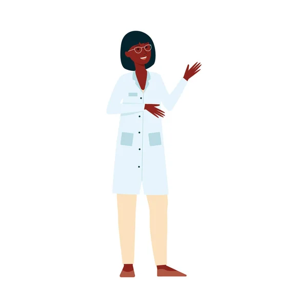Αφρικανική γυναίκα ιατρικό γιατρό στέκεται και το στυλ καρτούν — Διανυσματικό Αρχείο