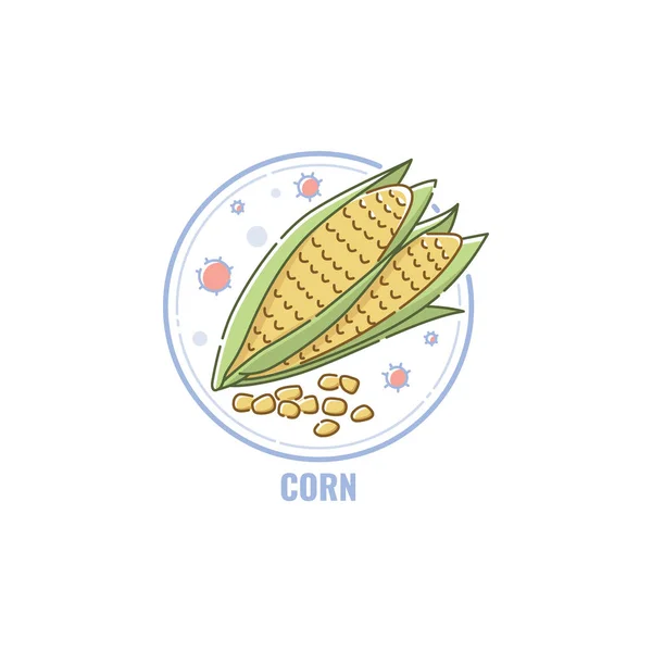 Icon of corn cobs and seeds in circle flat linear style — Stock Vector