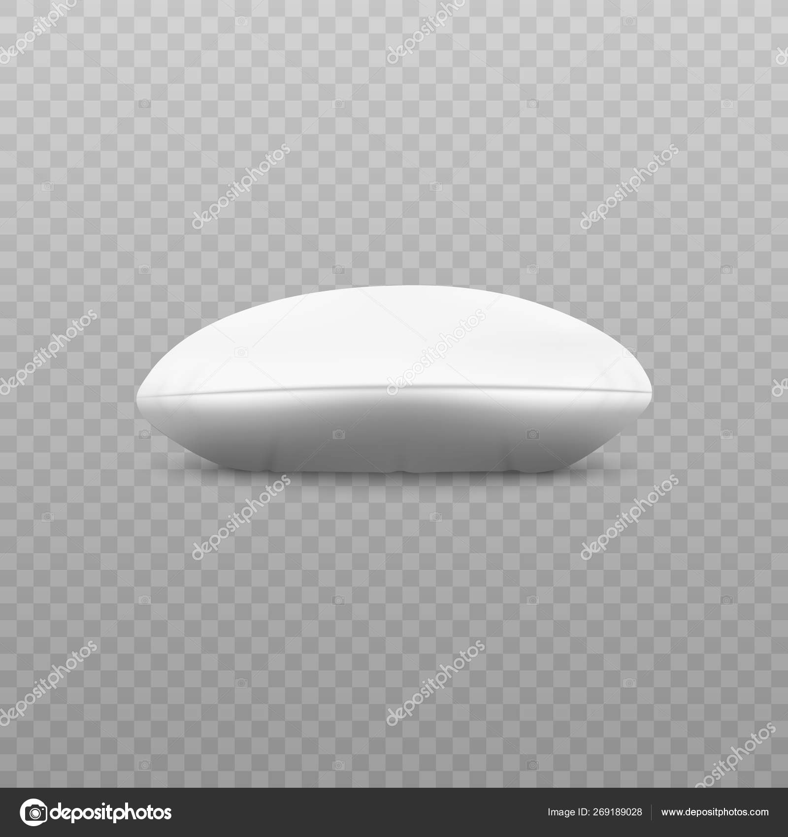 White Round Pillow Side View Lying On Flat Surface Stock