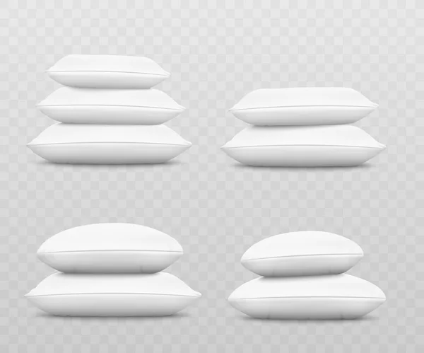 Weißes Kissenset von der Seite, drei oder zwei quadratische und runde Kissen übereinander gestapelt — Stockvektor