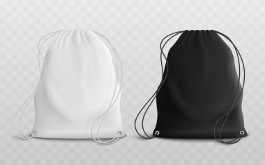 Set of blank drawstring bags mockup 3d realistic vector illustration. clipart