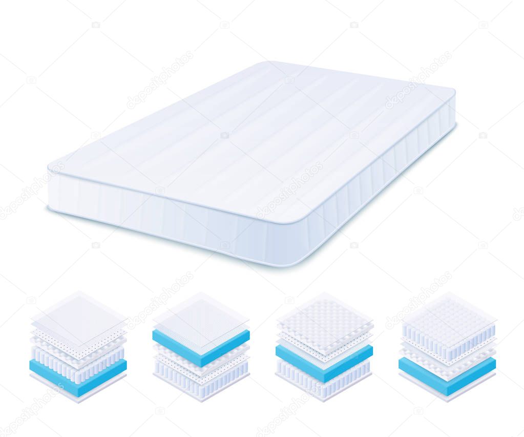 Orthopedic mattress and its different material layers set realistic style