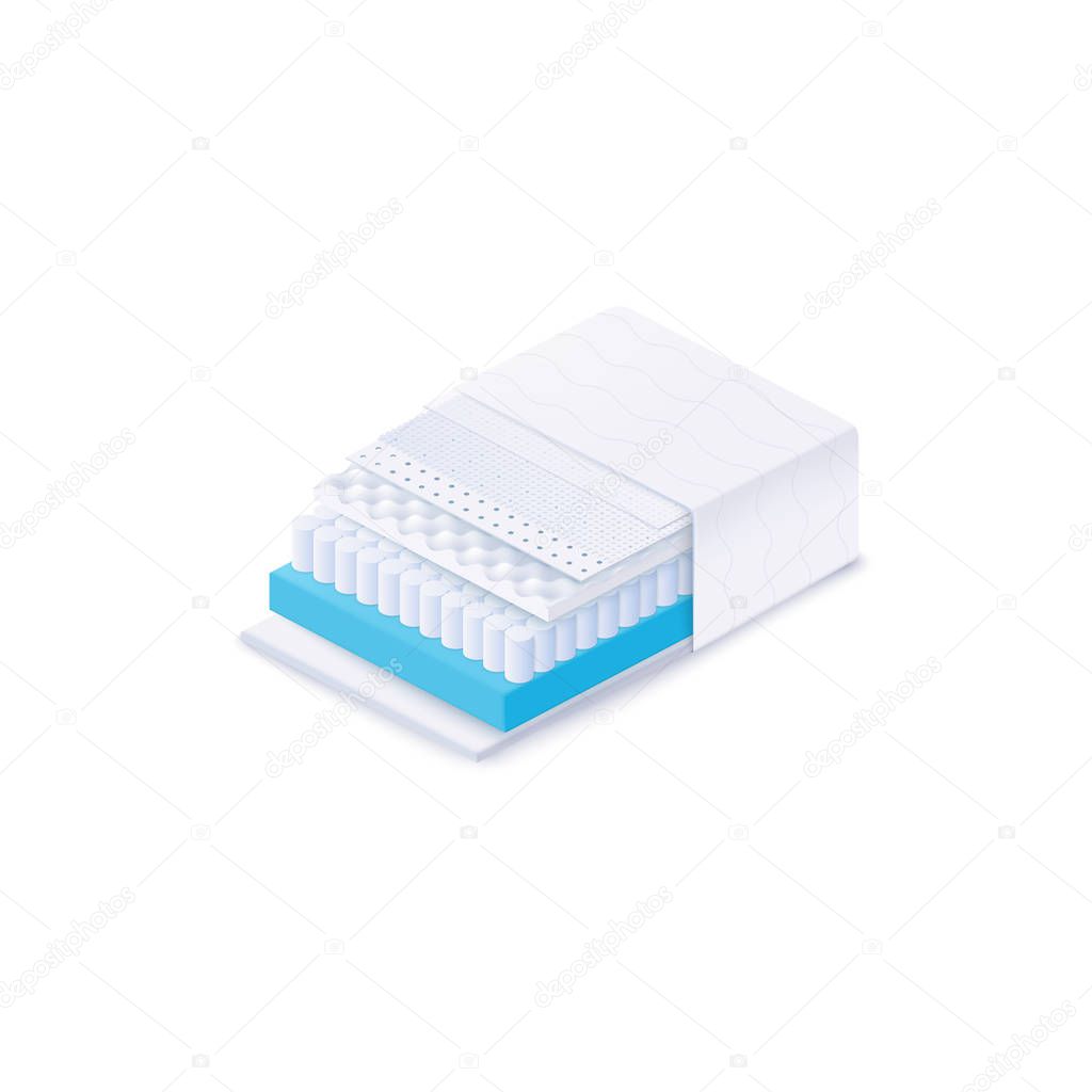 Orthopedic mattress inner and outer layer in section vector illustration isolated.