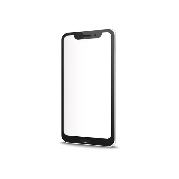 Teléfono inteligente o celular con maqueta de vector de pantalla en blanco aislado sobre fondo blanco . — Vector de stock