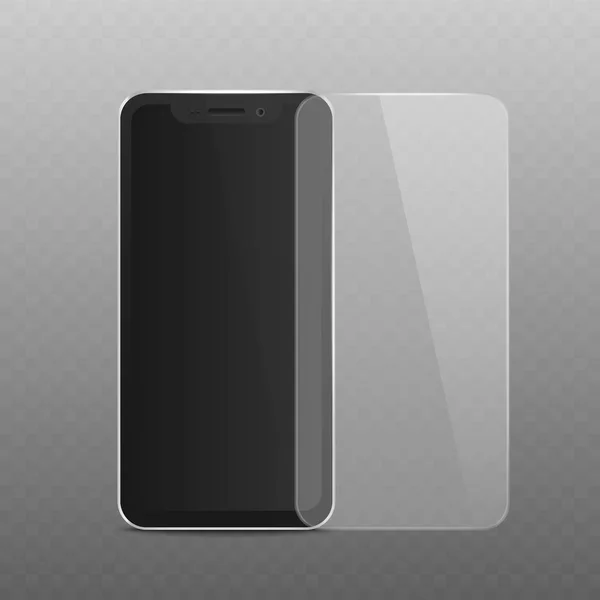 Макет чорного телефону з шаром склозахисного екрану — стоковий вектор