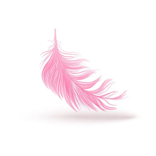 Pink swirled feather close up 3d realistic vector isolated on white background. — Stock Vector