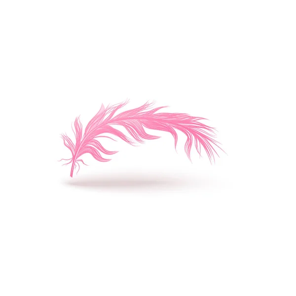 Licht roze veer drijvend in de lucht, pluizig vogel vleugel Quill met gladde zachte textuur — Stockvector