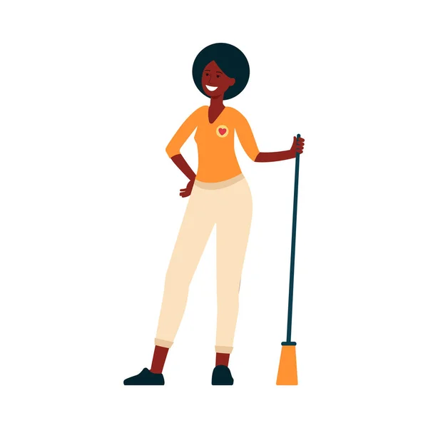 Mujer voluntaria limpiando basura — Vector de stock