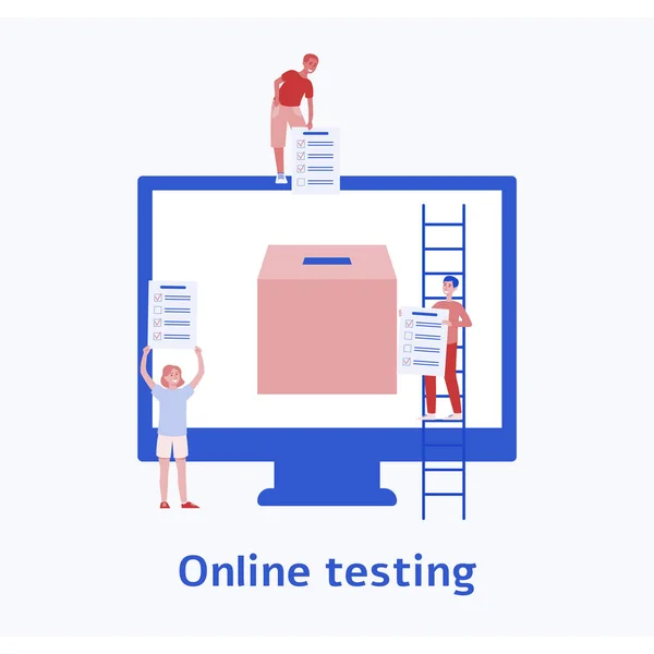 Röstning personer och datorskärm platt vektor illustration isolerad på bakgrunden. — Stock vektor