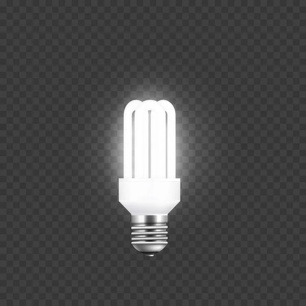 Electricidad y lámpara de un solo tubo iluminan y brillan sobre fondo transparente . — Archivo Imágenes Vectoriales