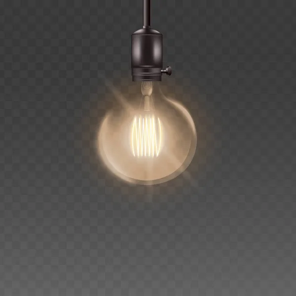 Lampe de plafond à ampoule ronde en verre avec électricité, forme dôme style loft ampoule suspendue d'en haut avec fil de zigzag lumineux de haute énergie, symbole d'énergie ou d'idée — Image vectorielle