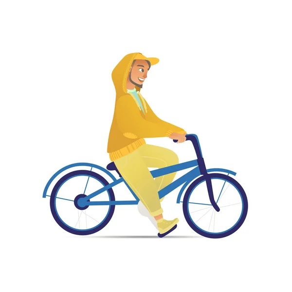 Man or guy rides on a bicycle or bike flat cartoon vector illustration isolated. — Stock Vector