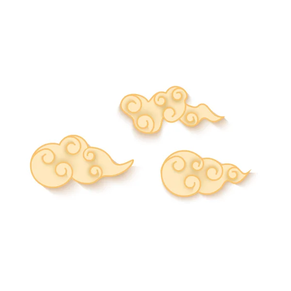 Ensemble de nuages décoratifs chinois beige avec contour doré style réaliste — Image vectorielle