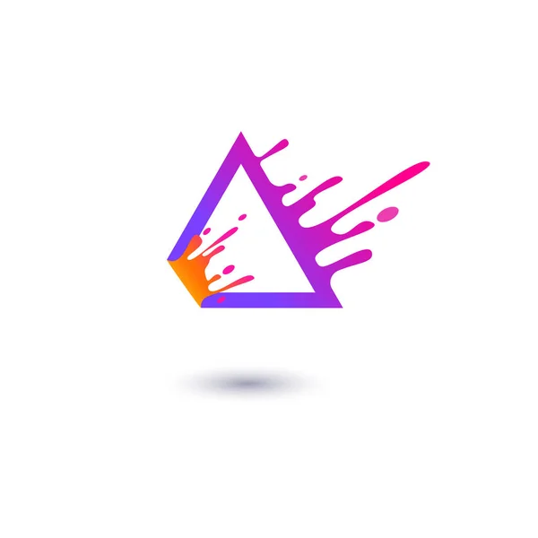 Фіолетова рамка трикутника з розбризкуванням контуру рідини в стилі руху плоский — стоковий вектор