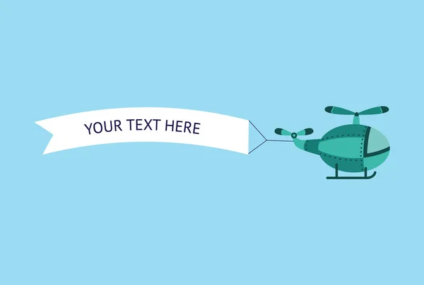 Hélicoptère de bande dessinée avec bannière texte — Image vectorielle
