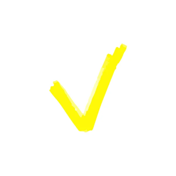 Σήμα τσεκ για να κάνει λίστα με κίτρινο δείκτη ή επισήμανση, πινέλο ή πένα. — Διανυσματικό Αρχείο