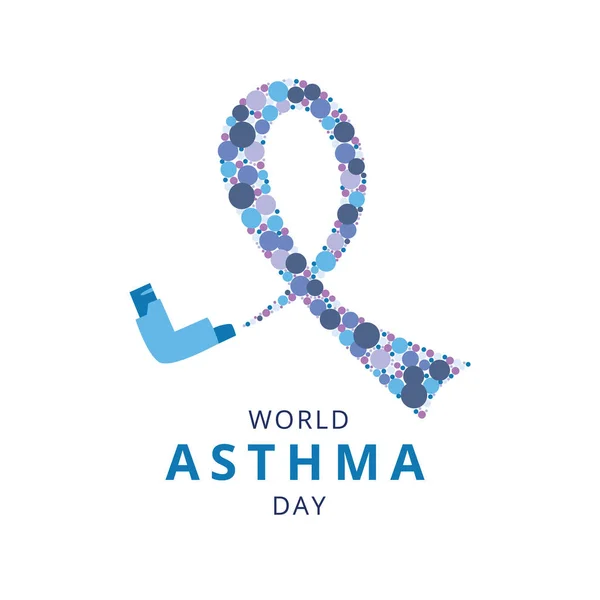 Concepto del Día Mundial del Asma con inhalador de aerosol y lazo de símbolo de estilo plano — Vector de stock