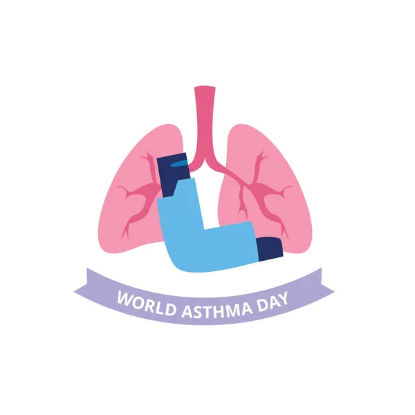 Concepto del Día Mundial del Asma con inhalador de aerosol y pulmones humanos de estilo plano — Archivo Imágenes Vectoriales