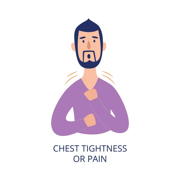 Man holding his chest having pain or tightness in it flat cartoon style — Stock Vector
