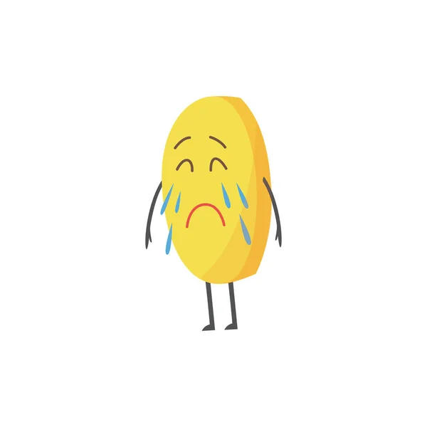 Personaje dinero moneda de oro vale la pena llorar, se siente triste emoción y molesto . — Vector de stock