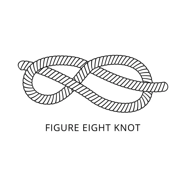 Figure eight knot - nautical rope tying skill figure in black and white, marine cord with strong double loop — Stock Vector