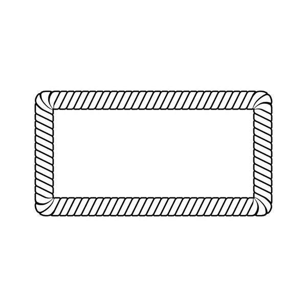 Bordure de corde noire et blanche, cordon marin cadre rectangulaire incurvé avec texture torsadée. Forme incolore vierge pour le design nautique — Image vectorielle