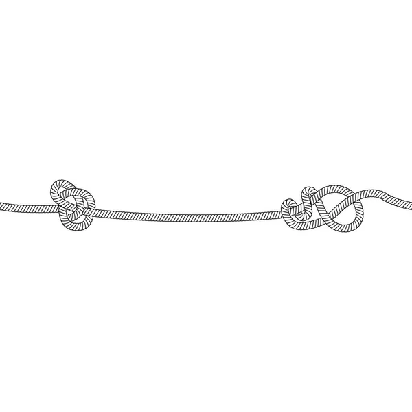 Linha de corda sem costura com dois nós marinhos, cabo náutico preto e branco com design de loop trançado em cada lado — Vetor de Stock