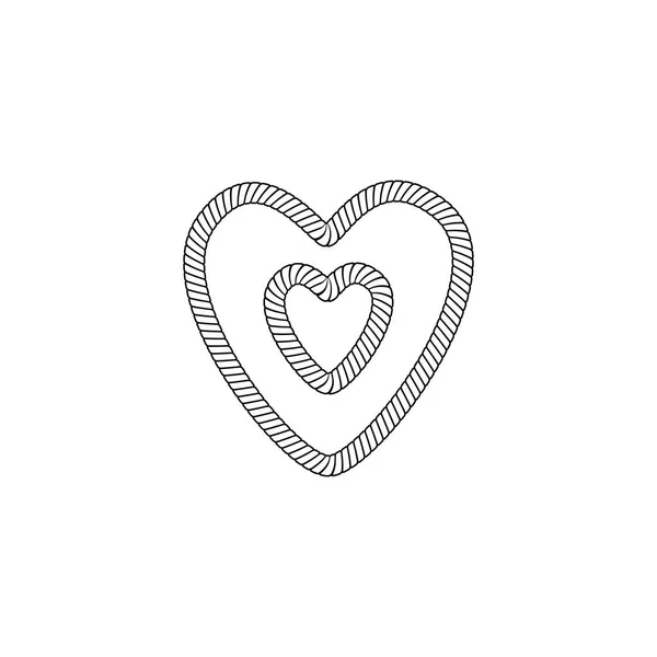 Forma și forma inimii din buclă și nod de frânghie sau cablu . — Vector de stoc