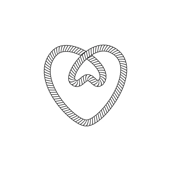 Buclă de frânghie marină sau nod în formă de inimă vector linie neagră ilustrație izolată . — Vector de stoc