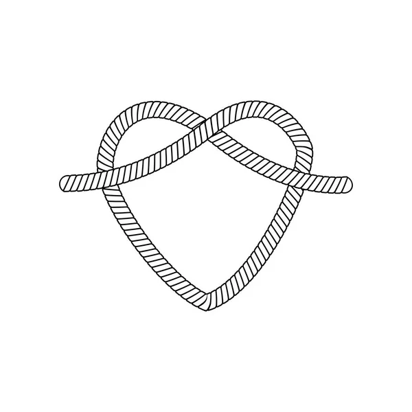 ループとロープの結び目、ロープまたはケーブルから心臓の形状と形状、隔離ベクトル図. — ストックベクタ