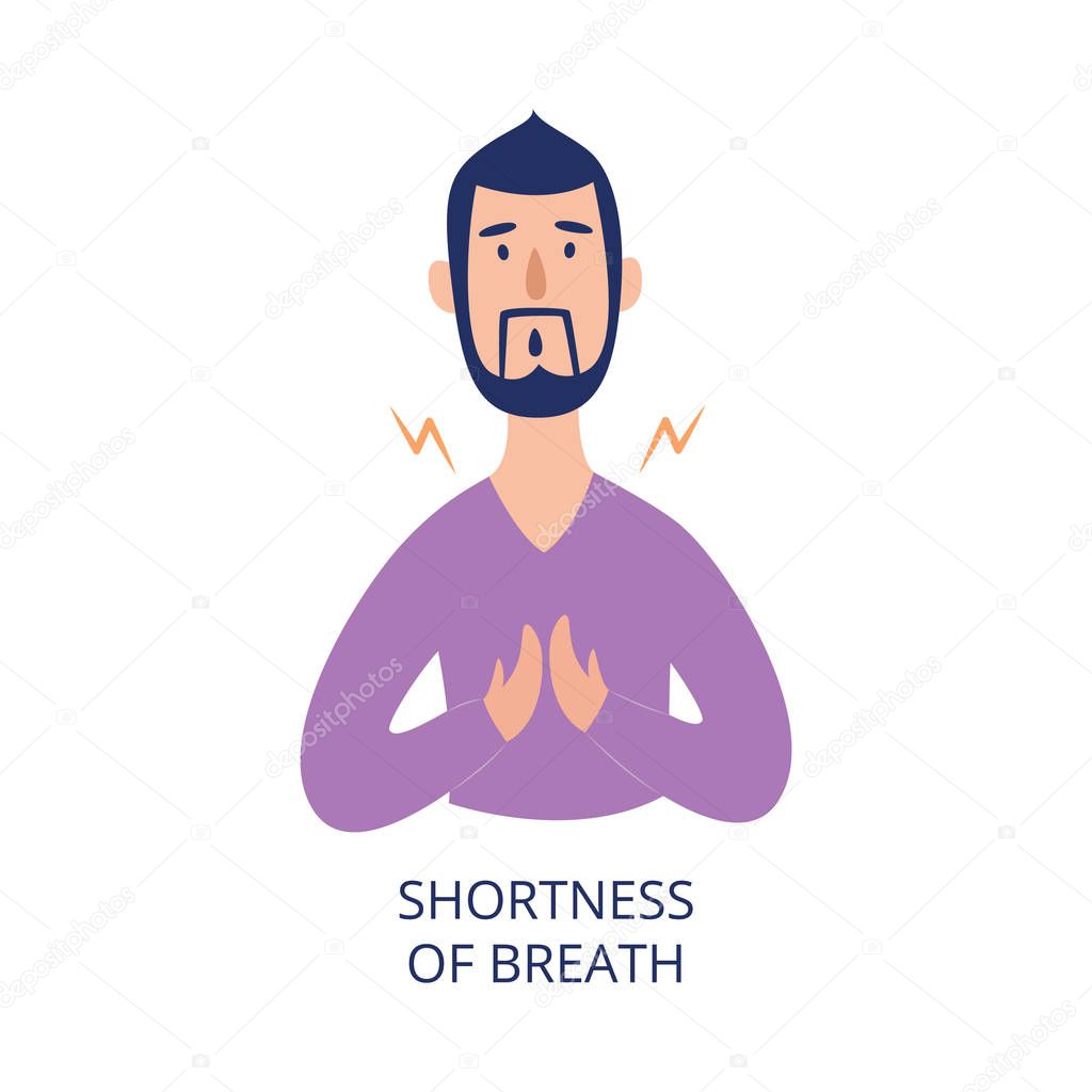 Man holding his chest having shortness of breath flat cartoon style