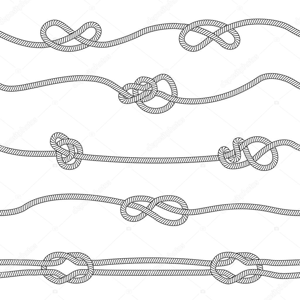 Seamless pattern of horizontal ropes set with different knots sketch style