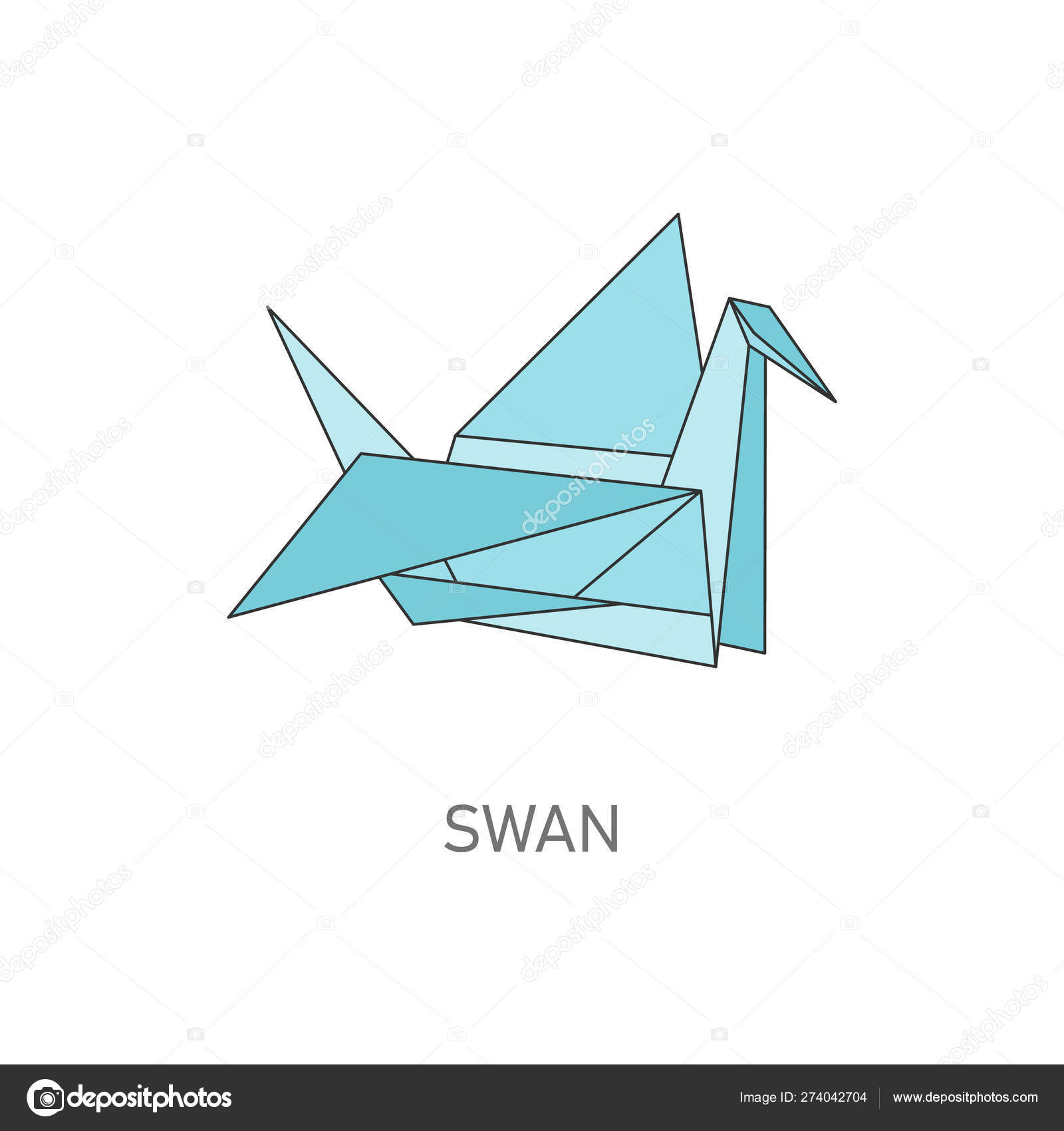 Origami Swan Folded From Paper Hand Crafting Style Vector