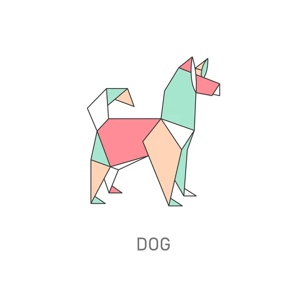 Origami animal de cão em japonês dobrado papel arte vetor ilustração isolado . — Vetor de Stock
