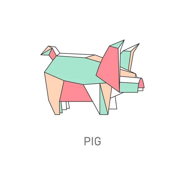 Pig Origami Figur im geometrischen Stil mit flachen Umrissen — Stockvektor