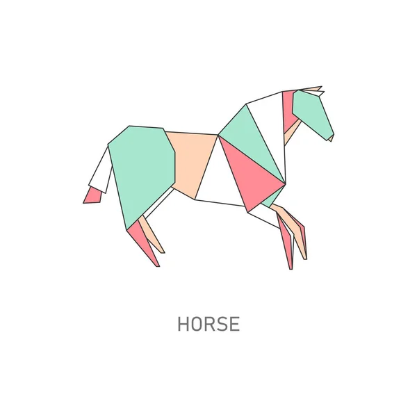 Ícone de cavalo animal feito de papel em estilo origami plana —  Vetores de Stock