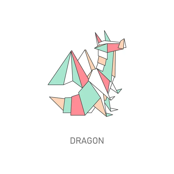 Icona di un drago di carta in stile origami piatto . — Vettoriale Stock
