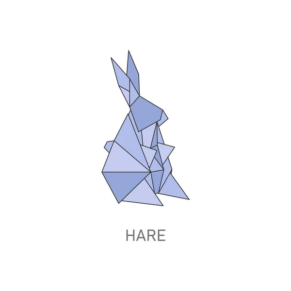 Origami Haas kunst, schattige blauwe konijn gevouwen uit papier — Stockvector