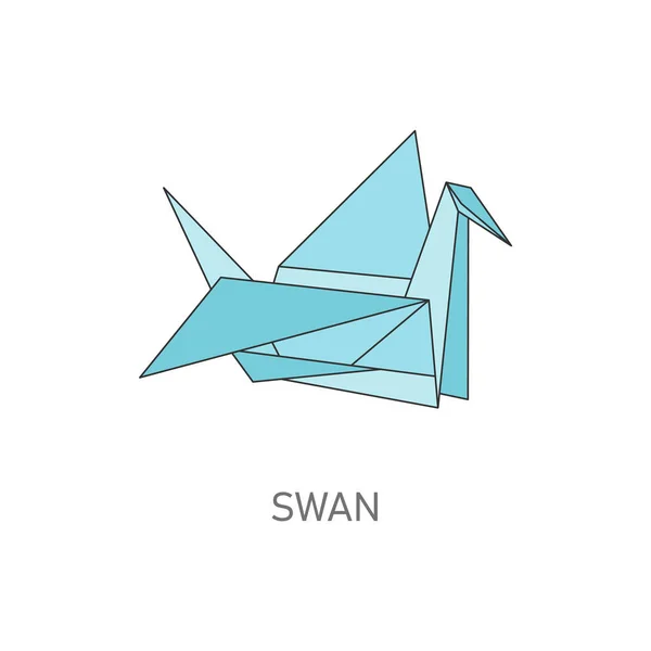 Origami swan folded from paper, hand crafting style vector illustration isolated.