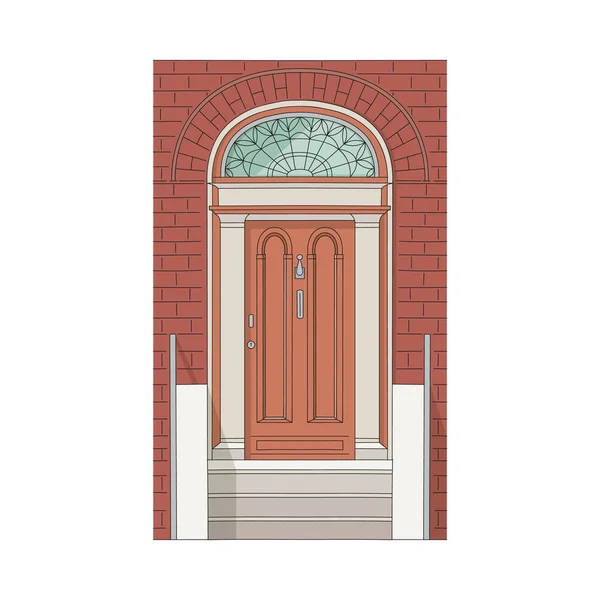 ステンドグラス、石の階段やレンガの壁で家や建物の描画ドア. — ストックベクタ