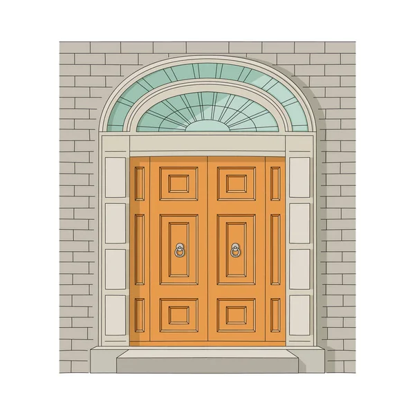 Vintage puerta de la casa o la entrada a la ilustración del vector de boceto del edificio . — Vector de stock