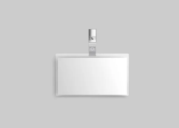 Lege plastic ID badge mockup op metalen clip, witte identiteitskaart voor zakelijke gebeurtenis identificatie — Stockvector