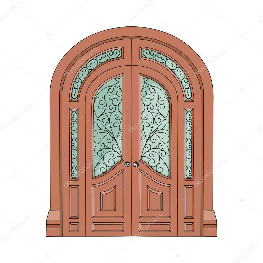 Ornate double door with patterned stained glass