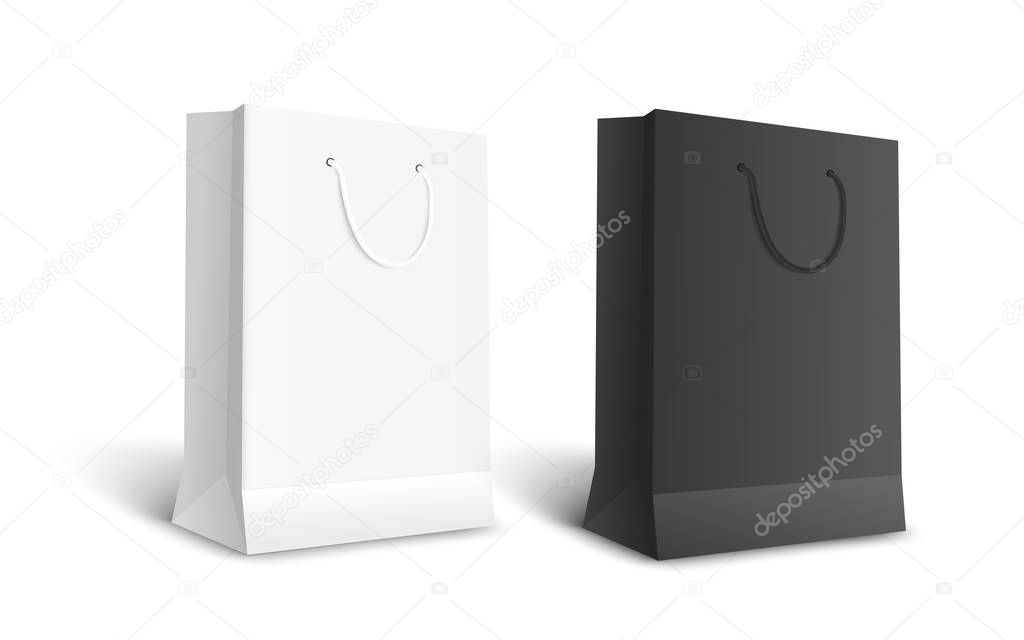 Black and white isolated paper bags for retail shopping