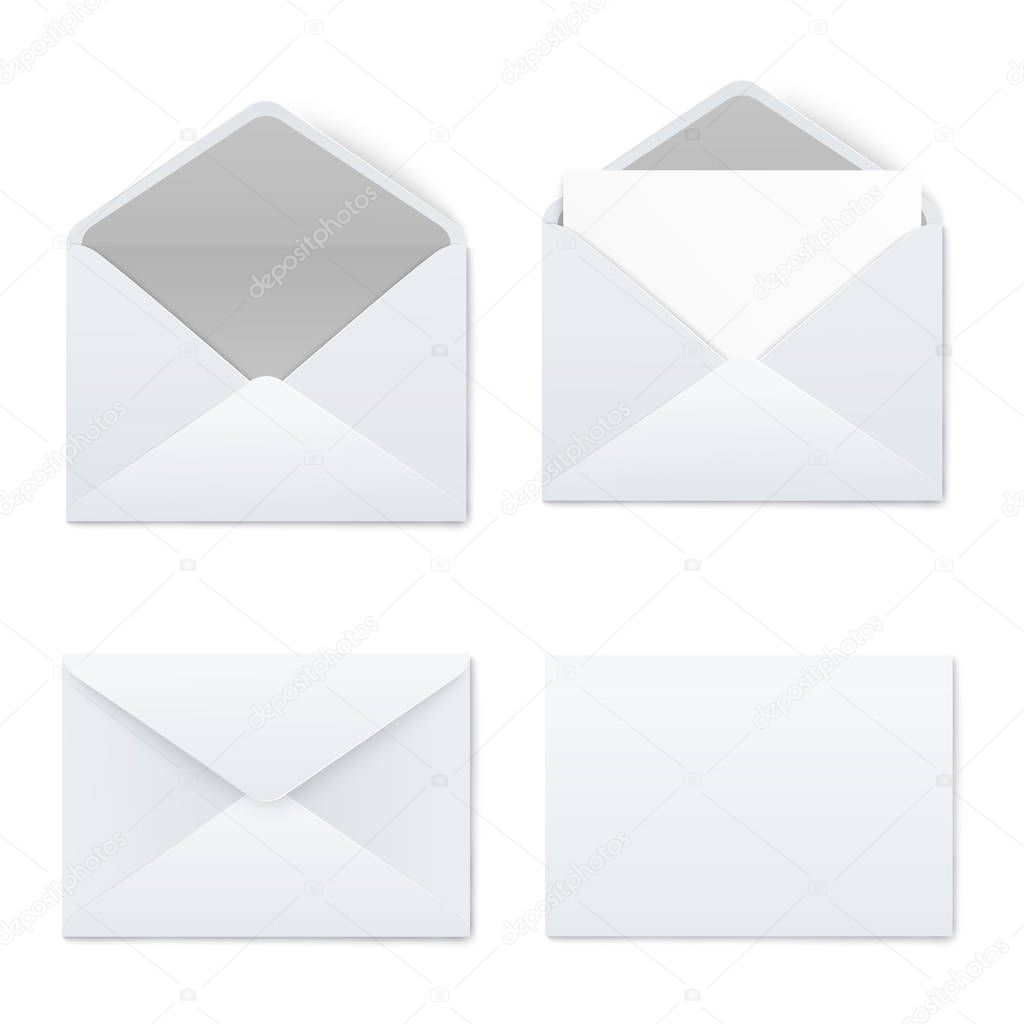 Mockups set of white opened and closed blank envelopes realistic style
