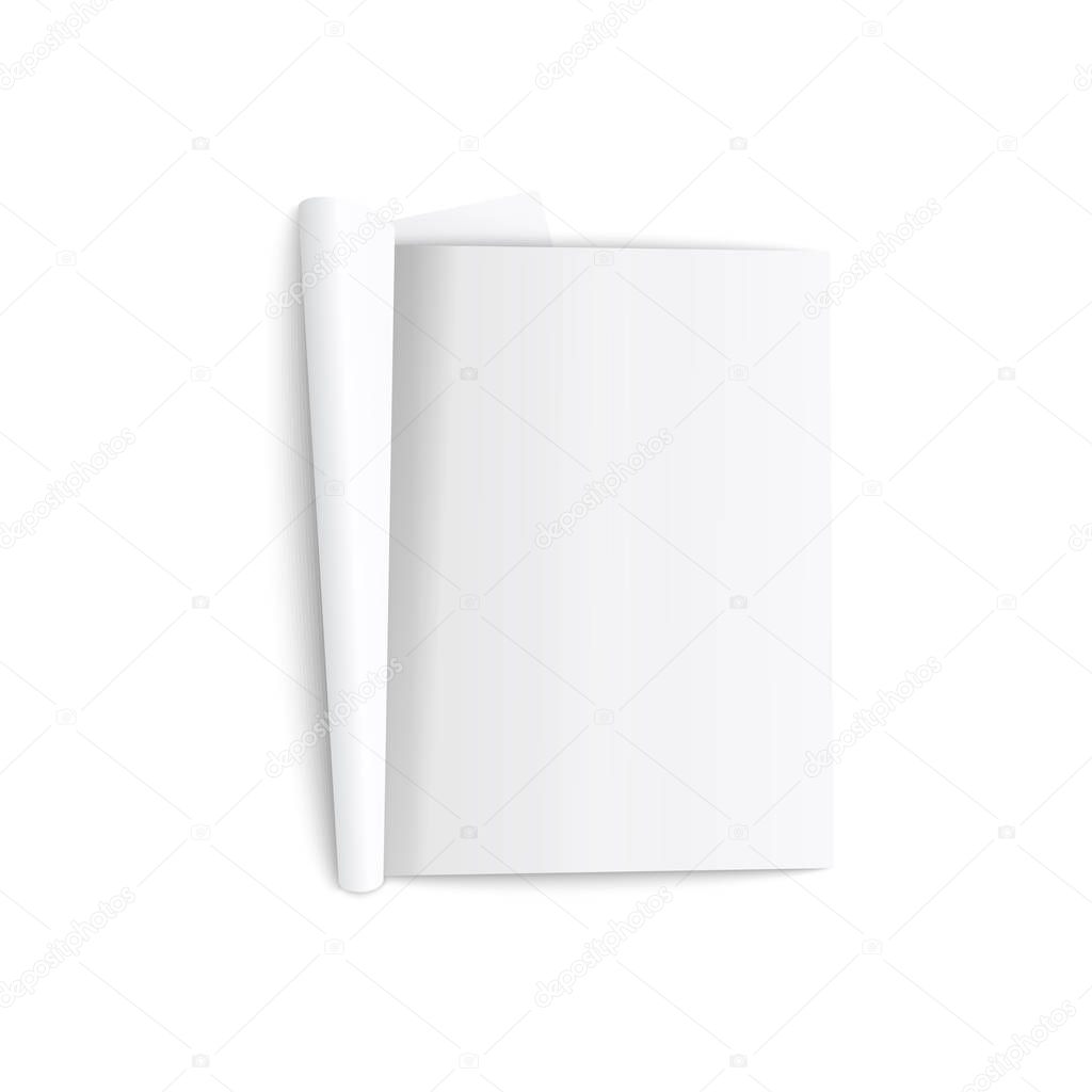 Mockup Of Top View Open Blank Magazine Lying With Rolled Pages Realistic Style Vector Illustration Isolated On White Background 3d Template Of Paper Brochure Or Book Or Catalog With Turned Sheets