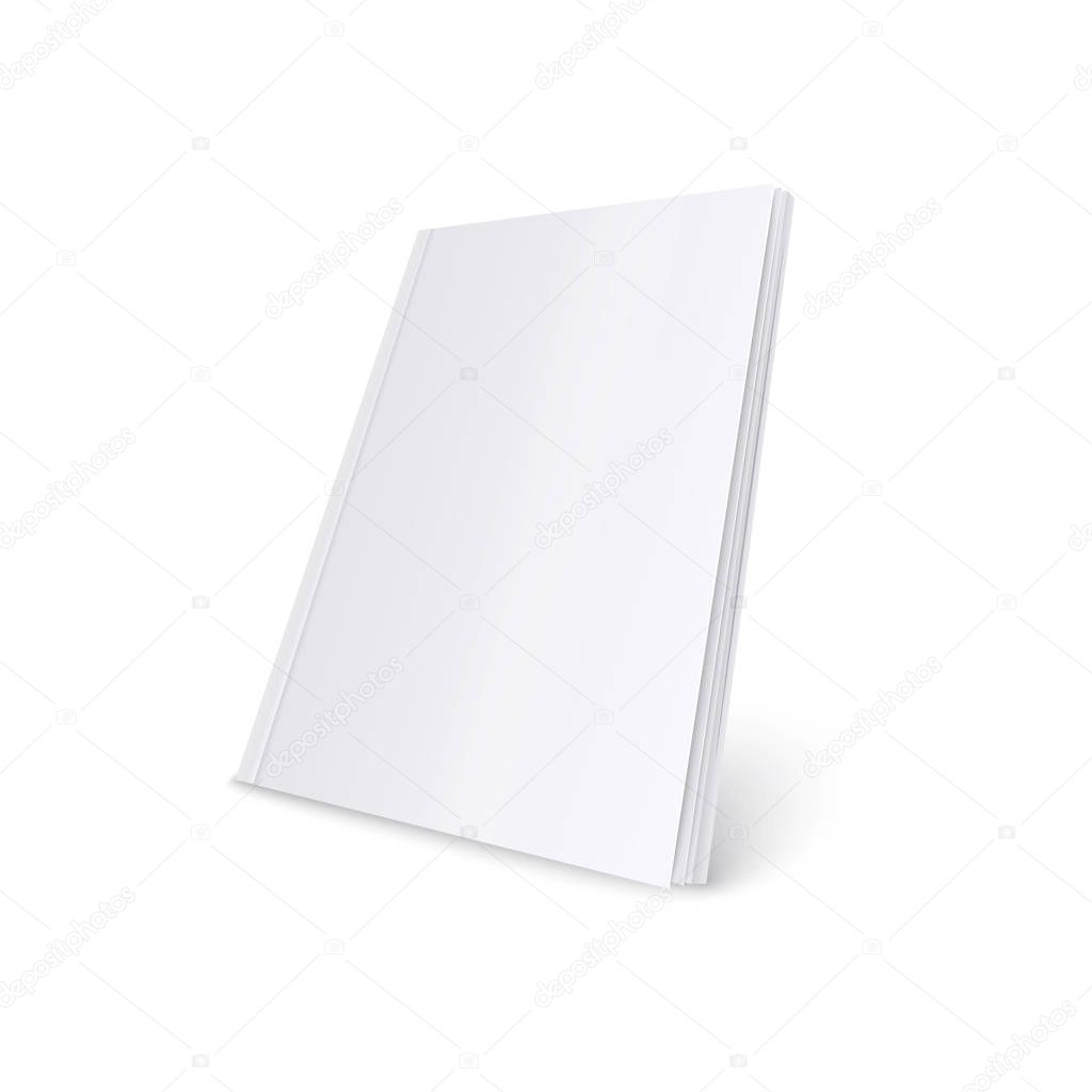 Mockup of standing blank white soft cover magazine realistic style