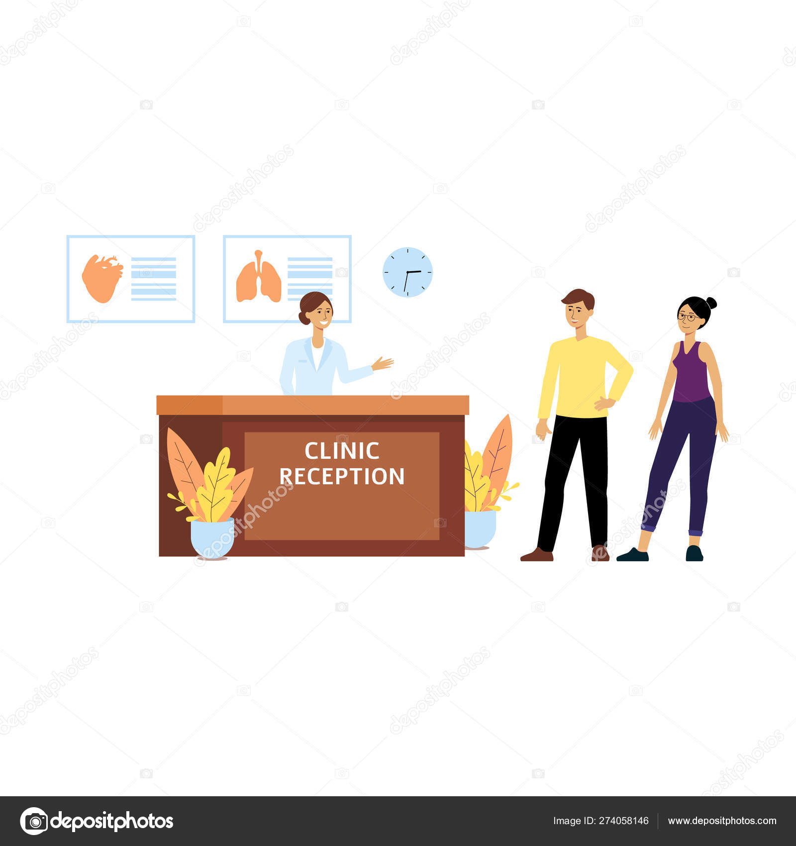 Health Clinic Reception Front Desk Female Cartoon Receptionist