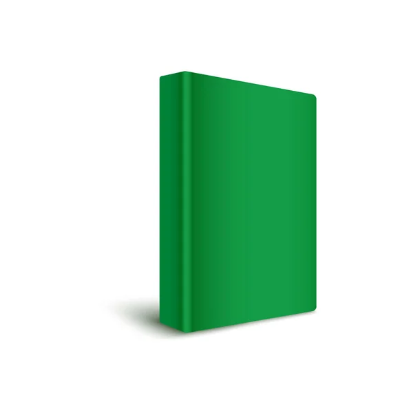 녹색 색상 3D 현실적인 벡터 모형 그림에 수직으로 서 책 빈 하드 커버. — 스톡 벡터