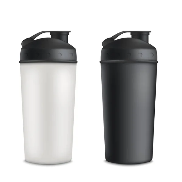 Conjunto Mockup de duas garrafas de plástico branco esporte shaker estilo realista — Vetor de Stock